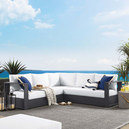Tahoe 3-Piece Outdoor Patio Powder-Coated Aluminum Sectional Sofa Set with white cushions on Tampa Home & Garden Store