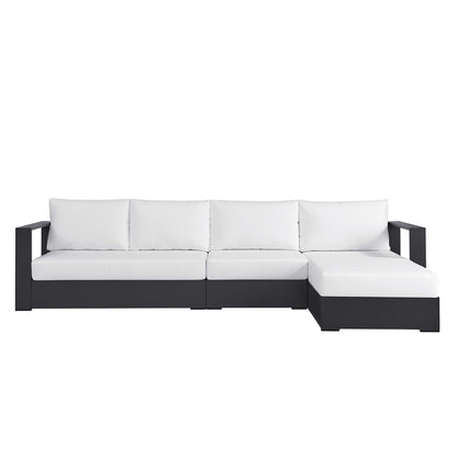 Tahoe 3-Piece Aluminum Right-Facing Chaise Sectional Sofa Set with white cushions Modway on Tampa Home & Garden Store
