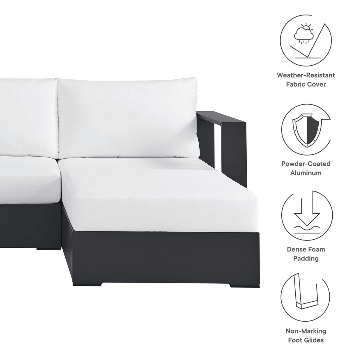 Tahoe 3-Piece Outdoor Patio Chaise Sectional Sofa with powder-coated aluminum frame on Tampa Home & Garden Store
