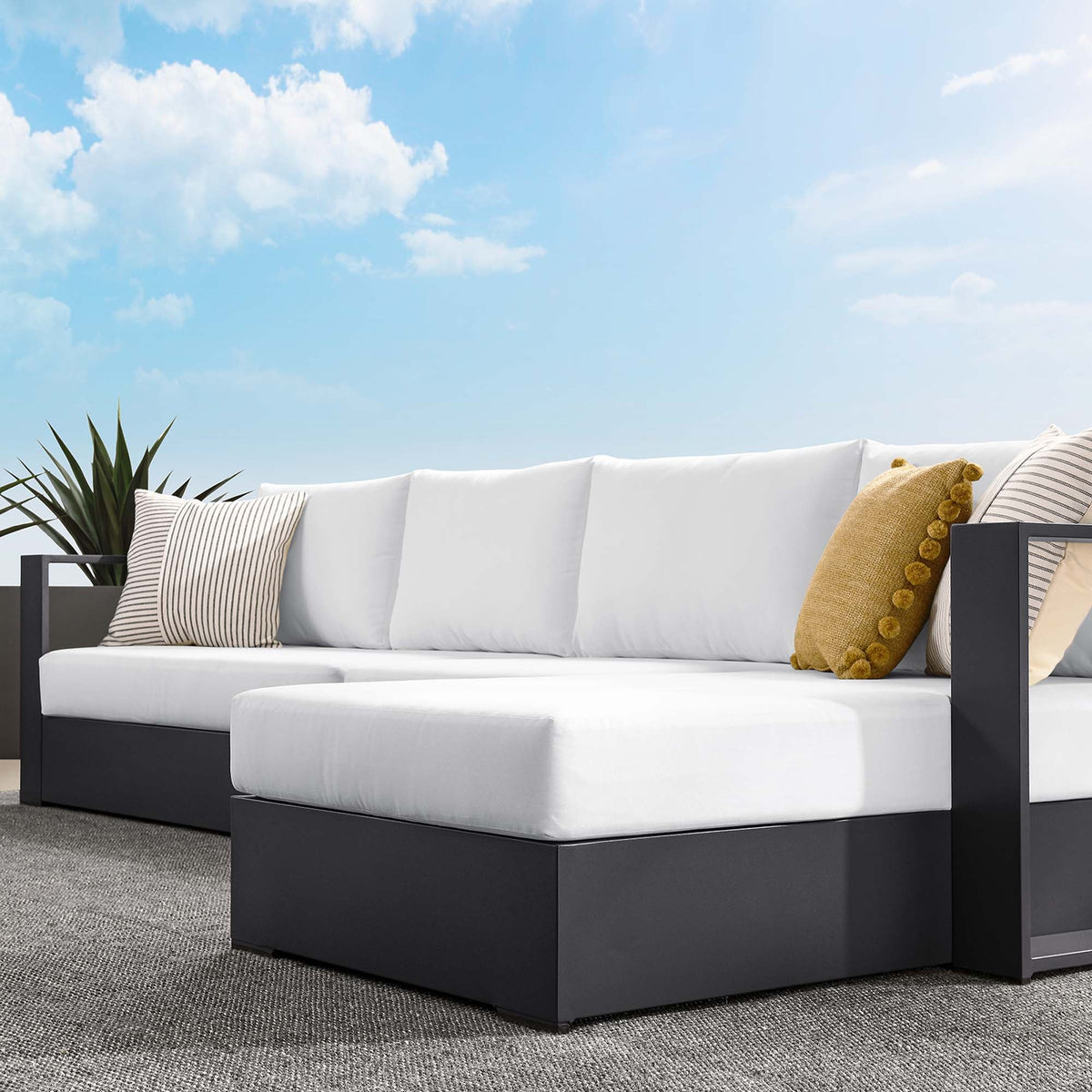 Tahoe 3-Piece Powder-Coated Aluminum Right-Facing Chaise Sectional Sofa Set, white cushions on Tampa Home & Garden Store