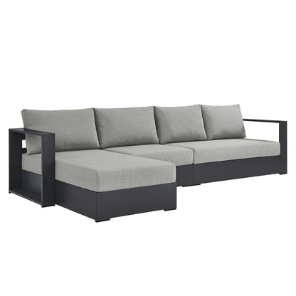 Tahoe 3-Piece Left-Facing Chaise Sofa Set with powdercoated aluminum and gray cushions on Tampa Home & Garden Store