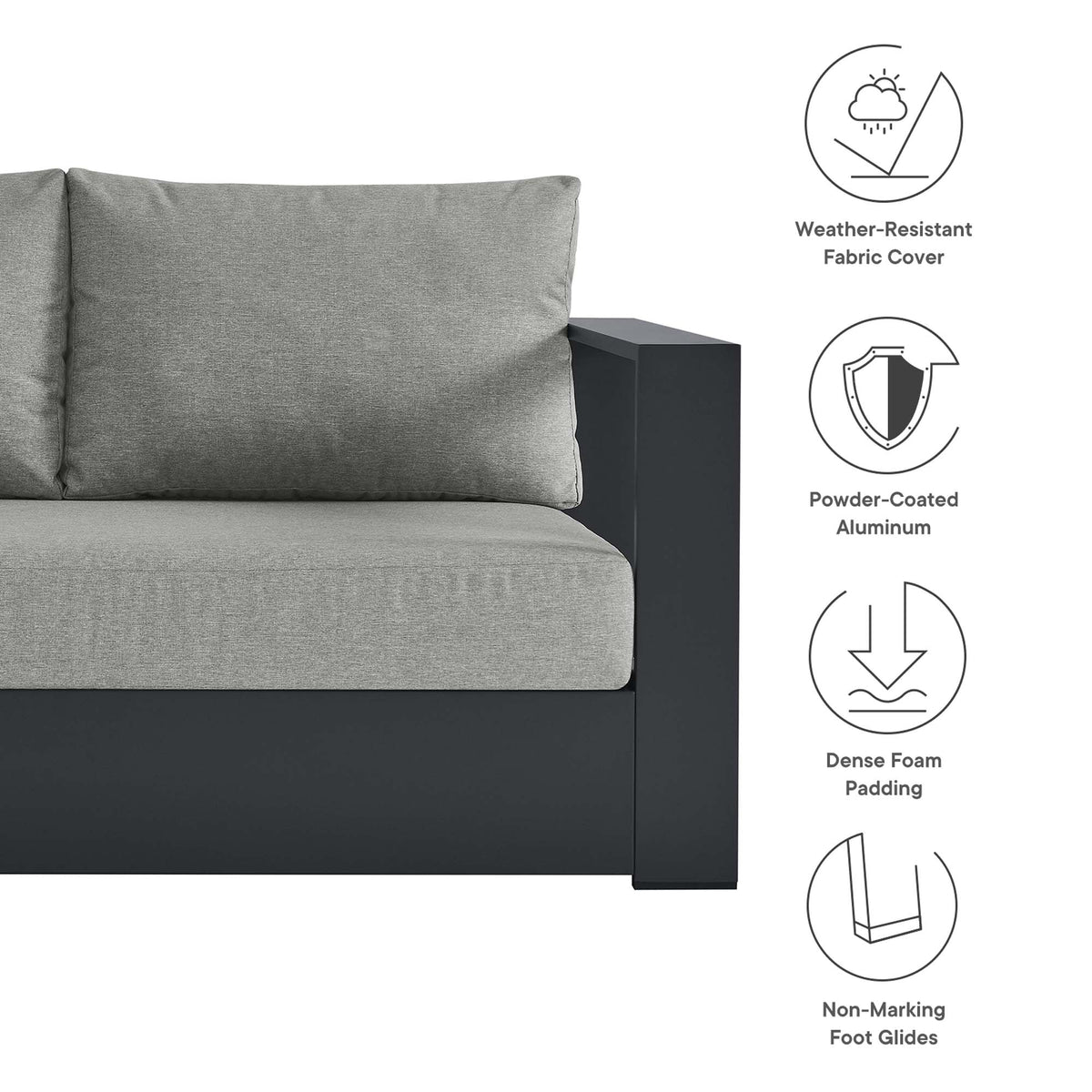 Tahoe 3-Piece Left Chaise Outdoor Sofa Set with gray cushions and aluminum frame Garden on Tampa Home & Garden Store