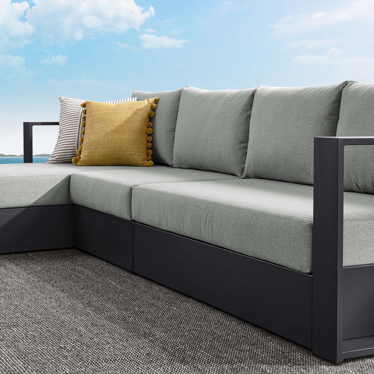 Tahoe 3-Piece Left-Facing Chaise Outdoor Sectional Sofa with powder-coated aluminum frame on Tampa Home & Garden Store
