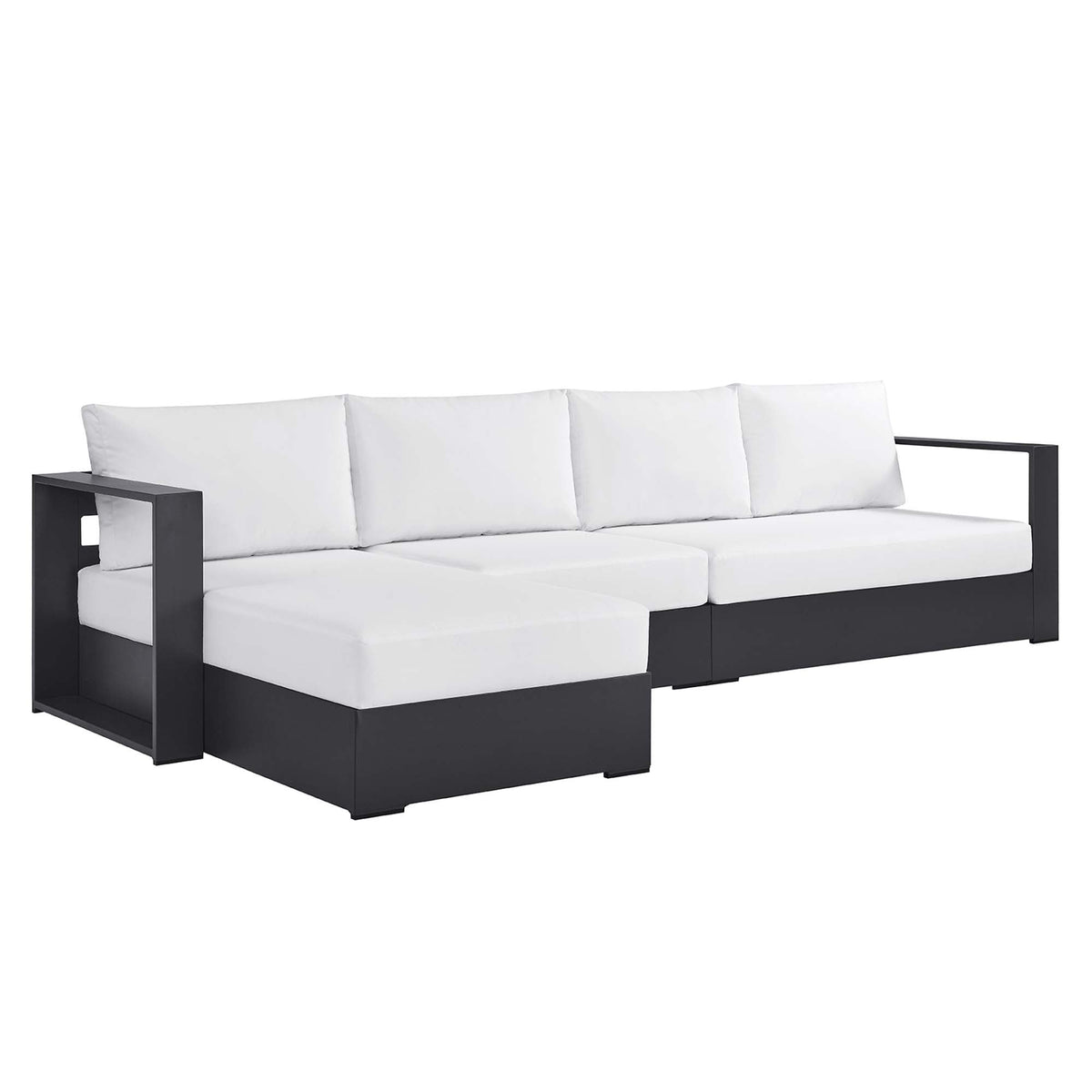 Tahoe 3-Piece outdoor chaise sectional with white cushions and black aluminum frame on Tampa Home & Garden Store
