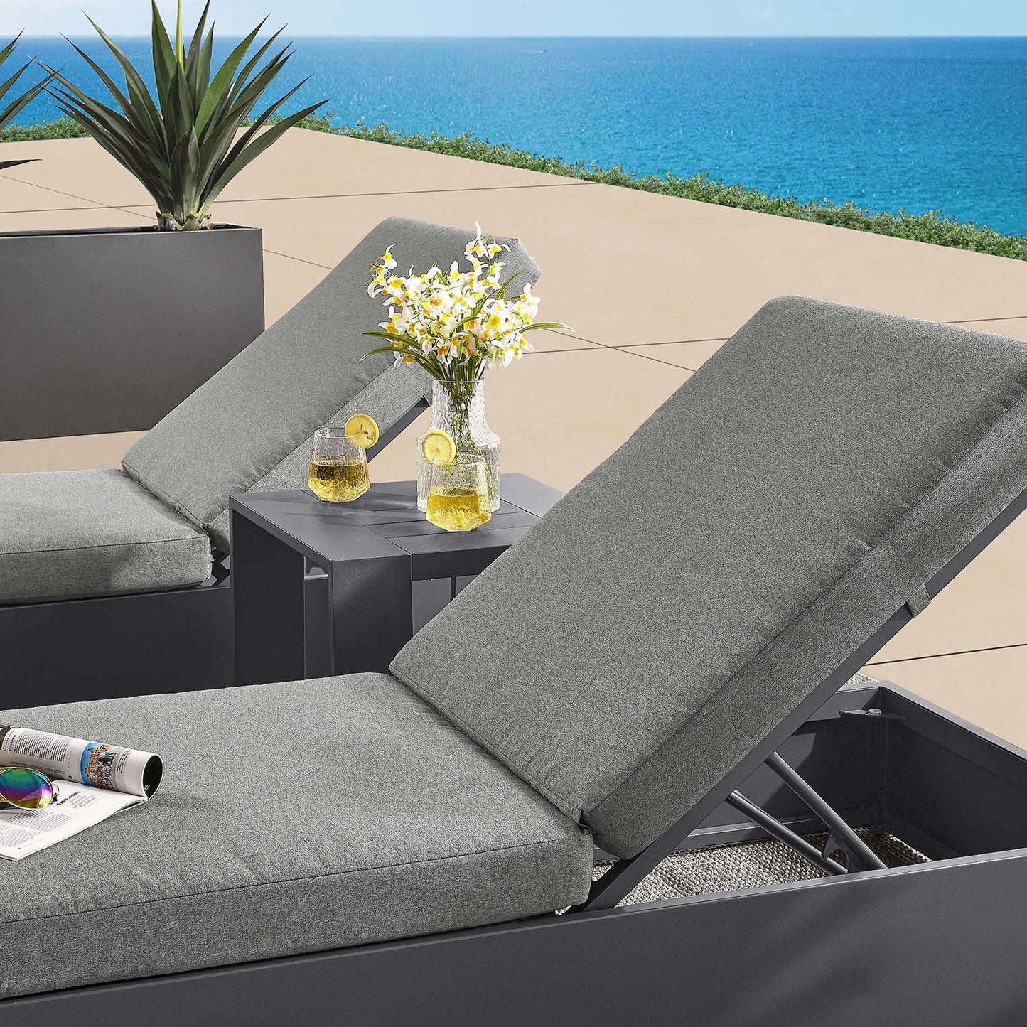 Tahoe 3 Piece Outdoor Patio Chaise and Side Table