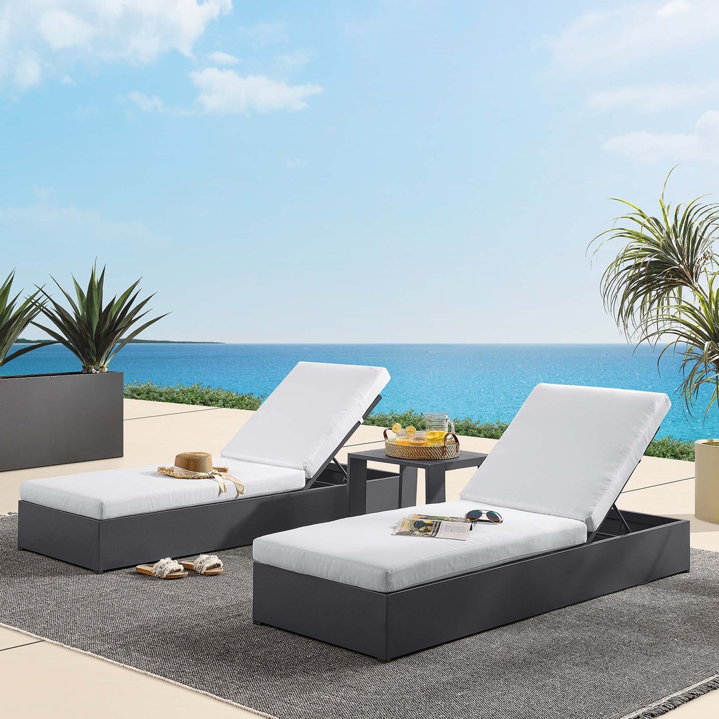 Tahoe 3 Piece Outdoor Patio Chaise and Side Table