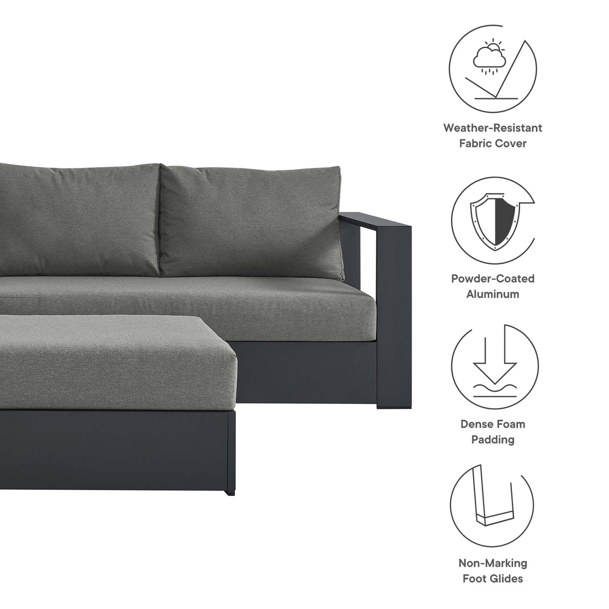 Tahoe 5-Piece sectional sofa by Modway with powder-coated aluminum and dark charcoal cushions on Tampa Home & Garden Store