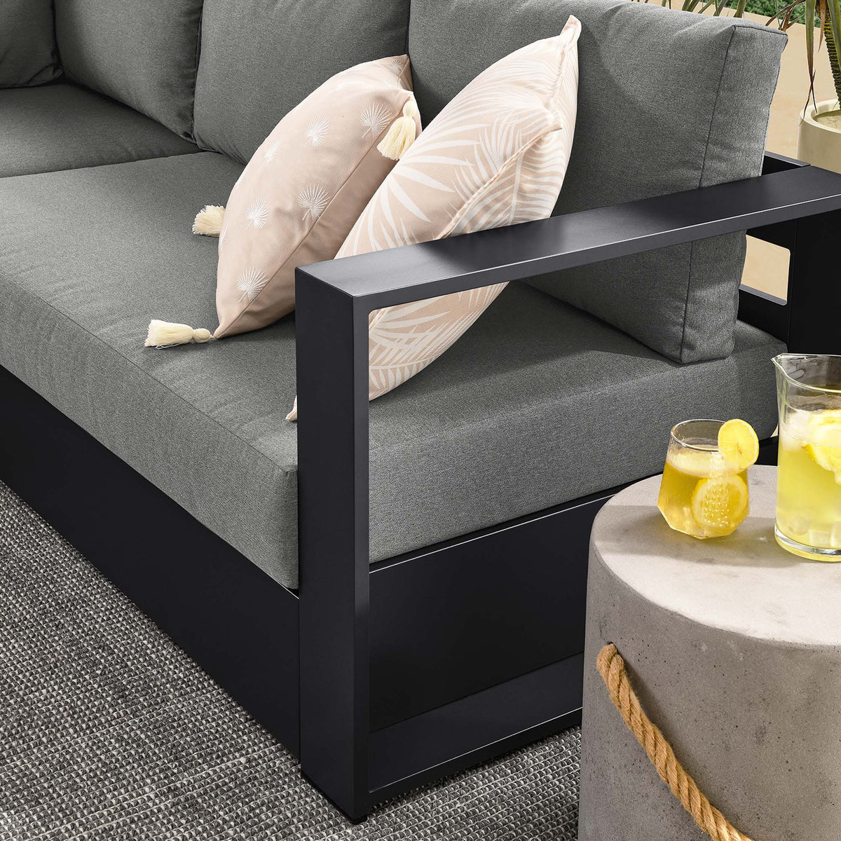 Tahoe 5-Piece Outdoor Patio Sectional Sofa Set with powder-coated aluminum frame and gray cushions on Tampa Home & Garden Store