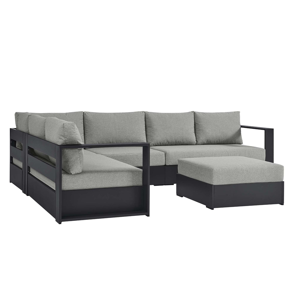 Tahoe 5-piece sectional sofa set with black powdercoated aluminum frame and gray cushions on Tampa Home & Garden Store