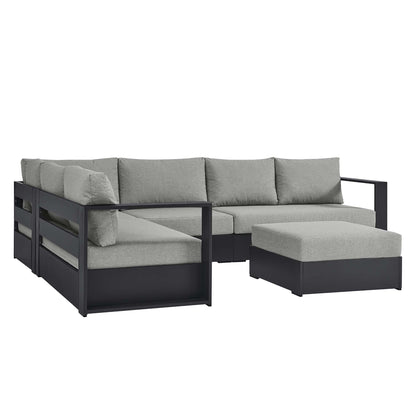 Tahoe 5-piece sectional sofa set with black powdercoated aluminum frame and gray cushions on Tampa Home & Garden Store