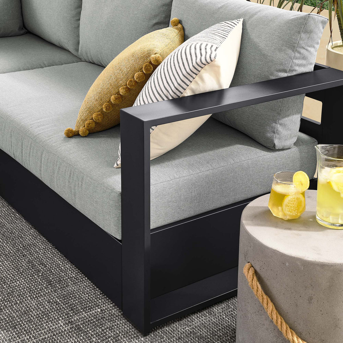 Tahoe 5-Piece Outdoor Patio Sofa Set with powder-coated aluminum frame and gray cushions on Tampa Home & Garden Store