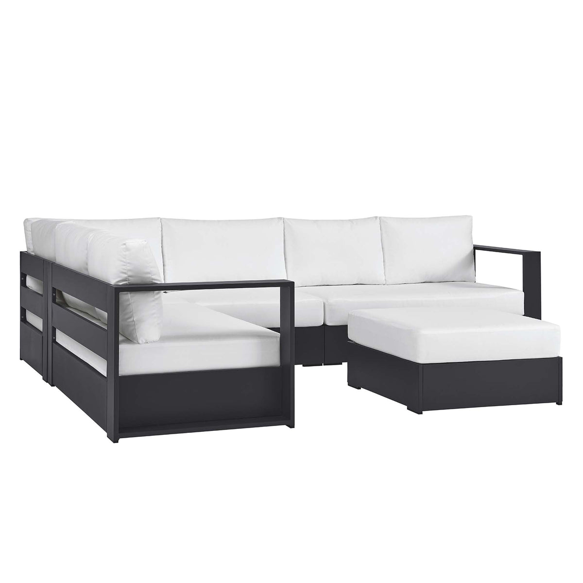 Tahoe 5-piece sectional sofa set by Modway with powder-coated aluminum and white cushions on Tampa Home & Garden Store