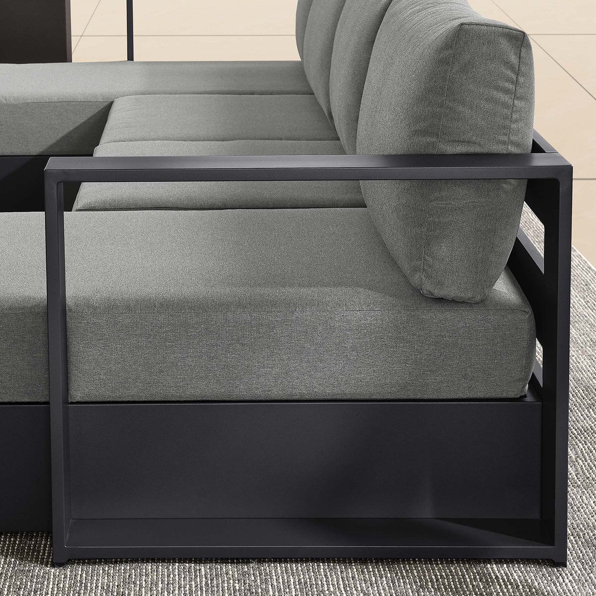 Tahoe 4-Piece Outdoor Patio Sectional Sofa Set with gray cushions and powder-coated aluminum frame on Tampa Home & Garden Store
