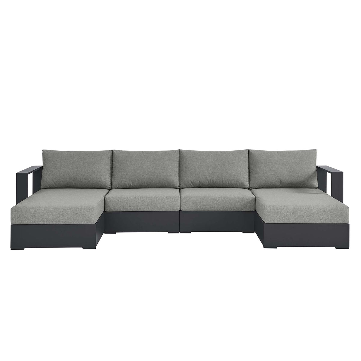 Tahoe 4-piece outdoor sectional sofa set with powder-coated aluminum frame and gray cushions on a dark base on Tampa Home & Garden Store