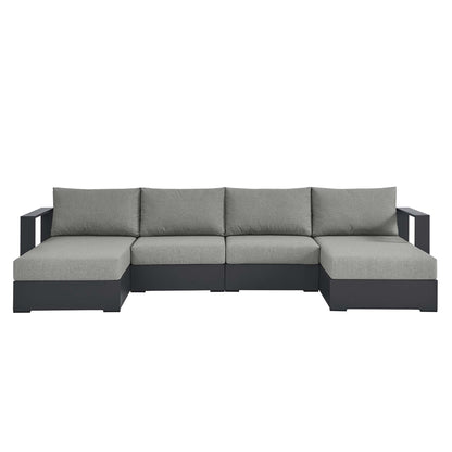 Tahoe 4-piece outdoor sectional sofa set with powder-coated aluminum frame and gray cushions on a dark base on Tampa Home & Garden Store