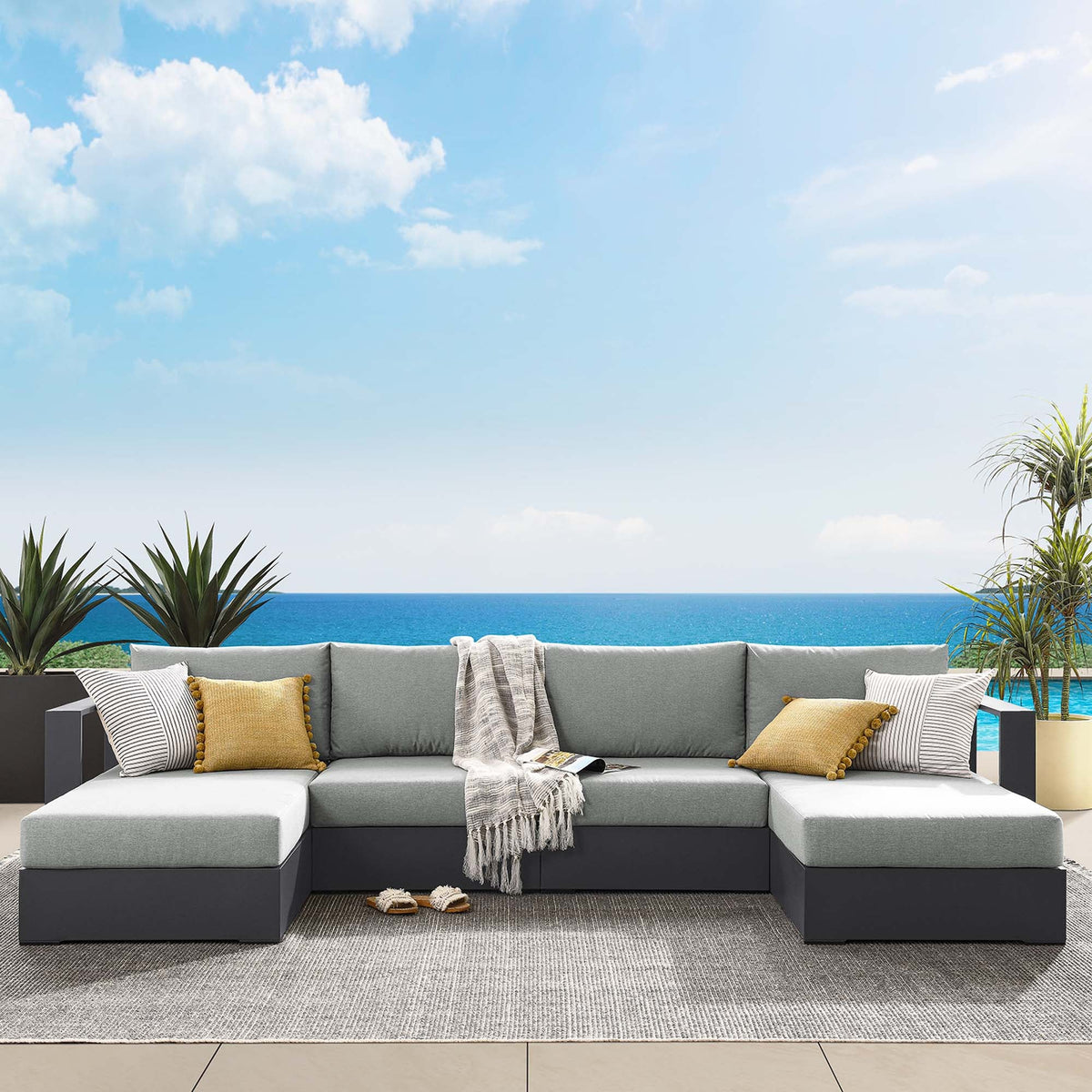 Tahoe 4-Piece outdoor patio sectional sofa set with aluminum frame and cushions by Modway on Tampa Home & Garden Store