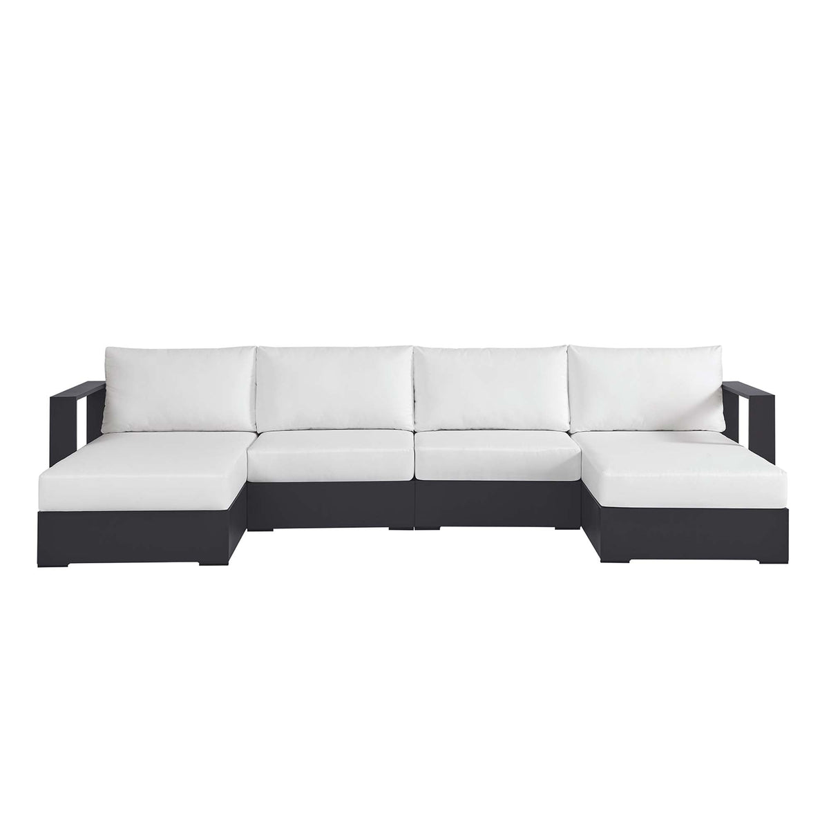 Tahoe 4-Piece Outdoor Sectional Sofa with white cushions and black aluminum frame by Modway on Tampa Home & Garden Store