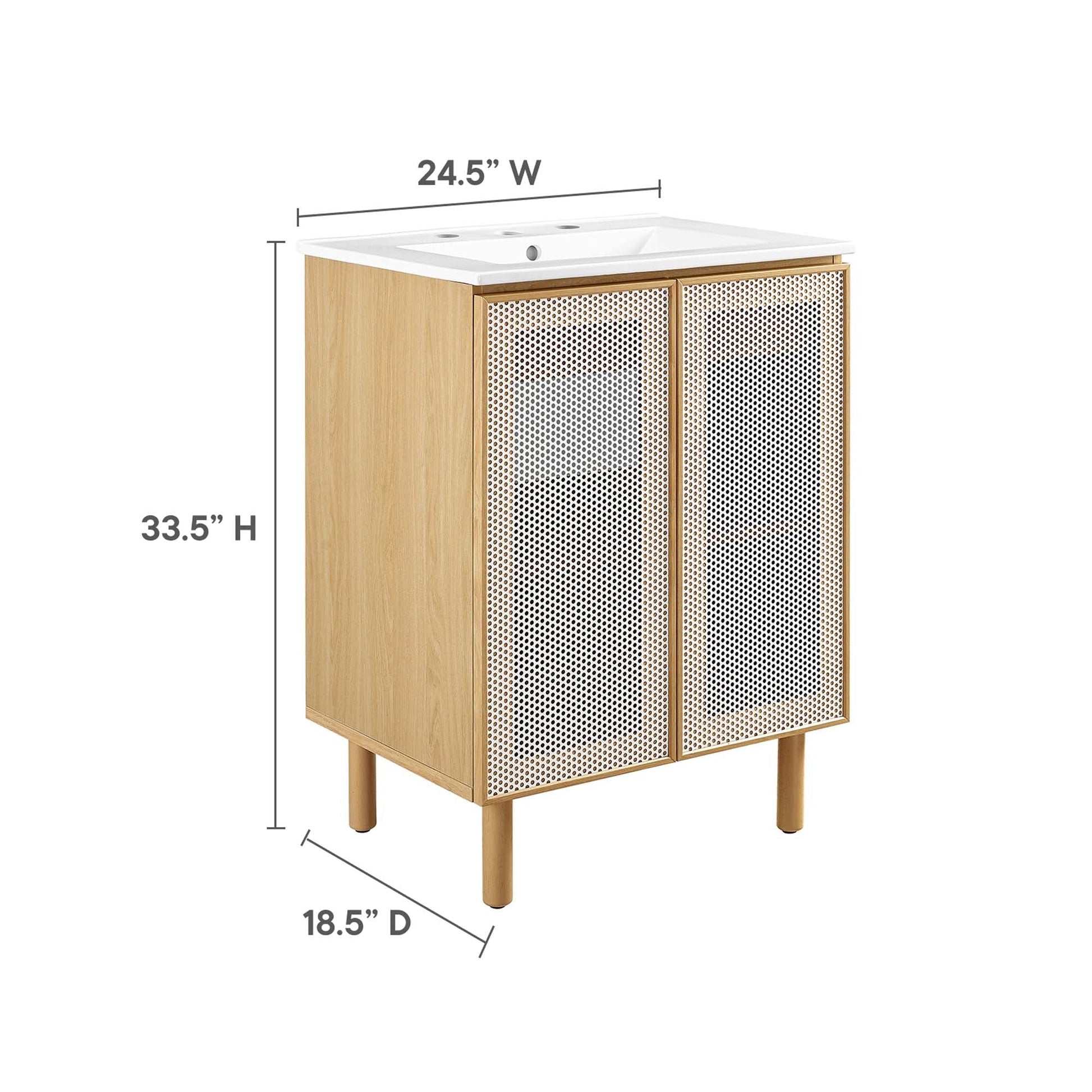 Calla 24in perforated metal bathroom vanity with white top and wood cabinet by HouseOfZazla on Tampa Home & Garden Store