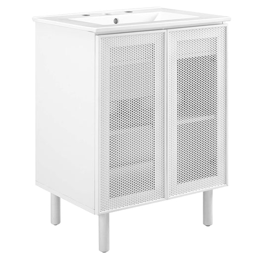 Calla 24in perforated metal bathroom vanity by Modway white cabinet with perforated doors on Tampa Home & Garden Store