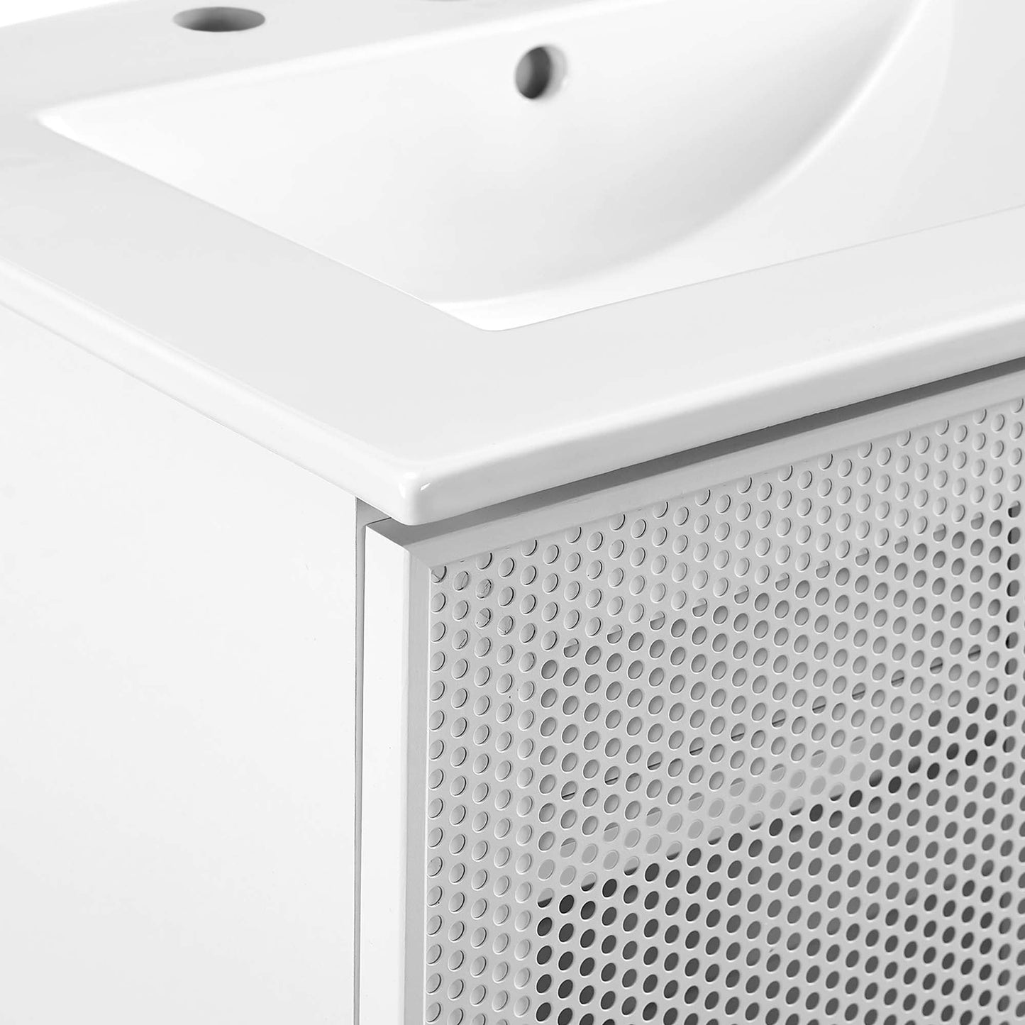 Calla 24in Perforated Metal Bathroom Vanity by Modway, white finish with perforated front panel on Tampa Home & Garden Store
