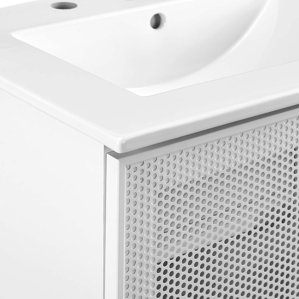 Calla 24in Perforated Metal Bathroom Vanity by Modway, white finish with perforated front panel on Tampa Home & Garden Store