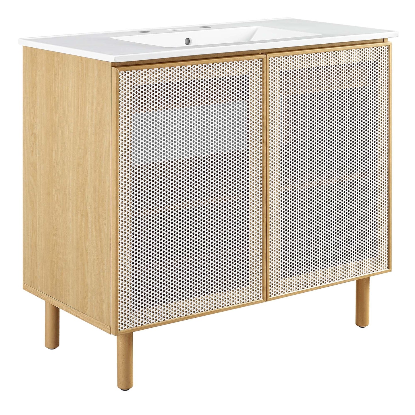 Calla 36in perforated metal bathroom vanity with white top and wood frame HouseOfZazla on Tampa Home & Garden Store