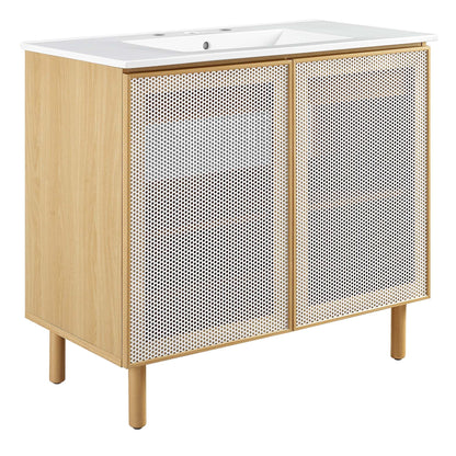 Calla 36in perforated metal bathroom vanity with white top and wood frame HouseOfZazla on Tampa Home & Garden Store