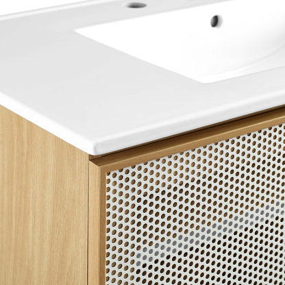 Calla 36-inch perforated metal bathroom vanity with white countertop and wood base by Modway on Tampa Home & Garden Store