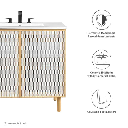 Calla 36in perforated metal bathroom vanity with wood frame and white countertop by HouseOfZazla on Tampa Home & Garden Store