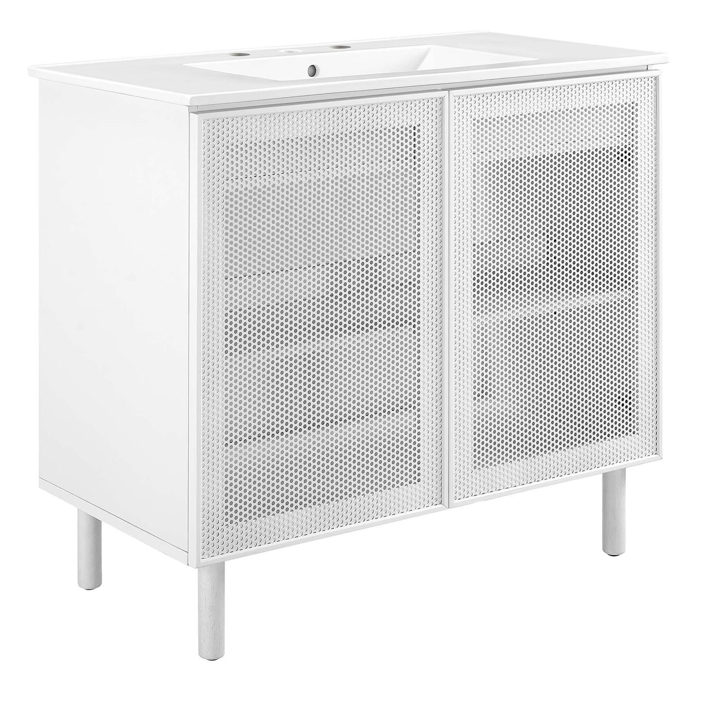 Calla 36in perforated metal bathroom vanity white finish with doors HouseOfZazla on Tampa Home & Garden Store