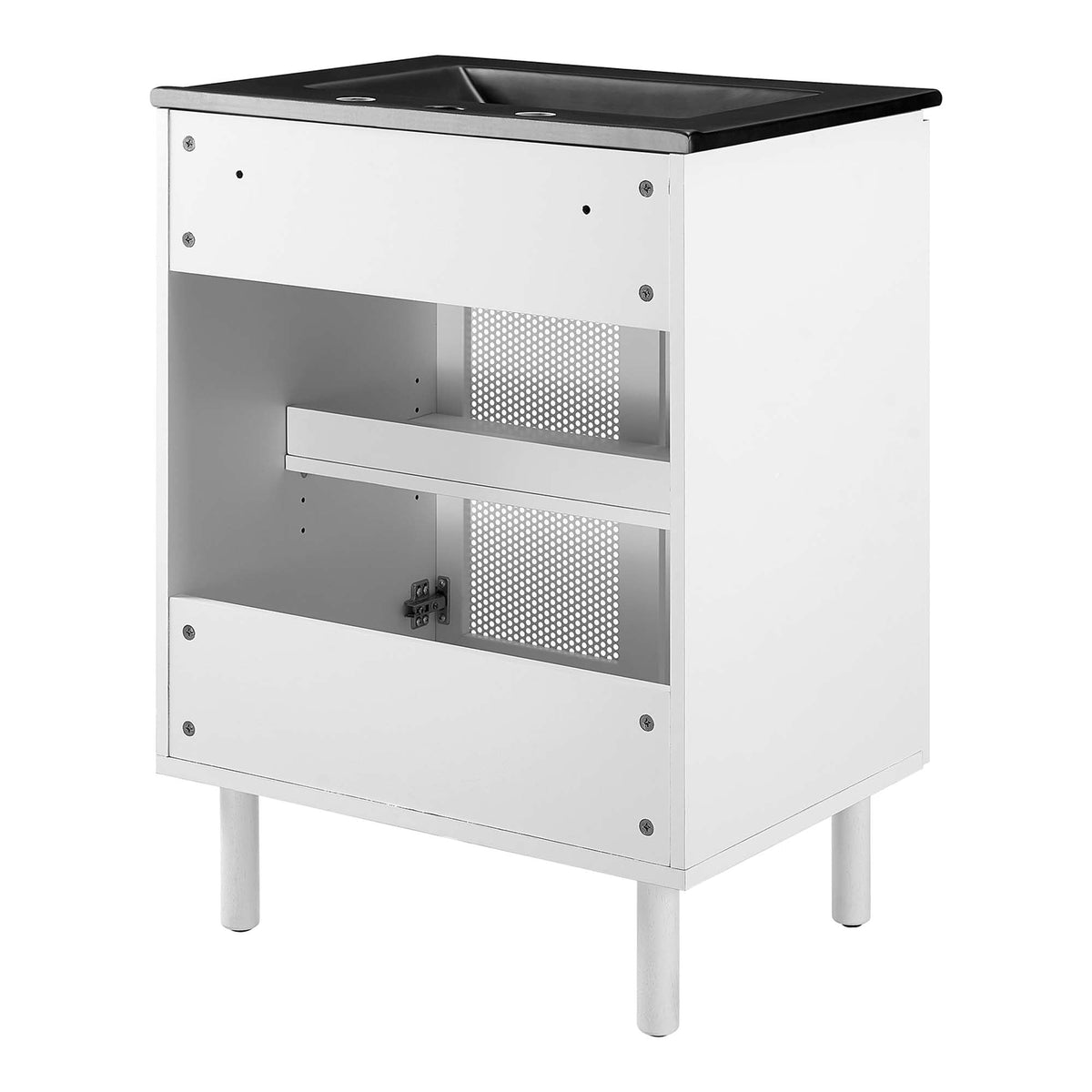 Calla 24in perforated metal bathroom vanity white cabinet with black top perforated panel on Tampa Home & Garden Store