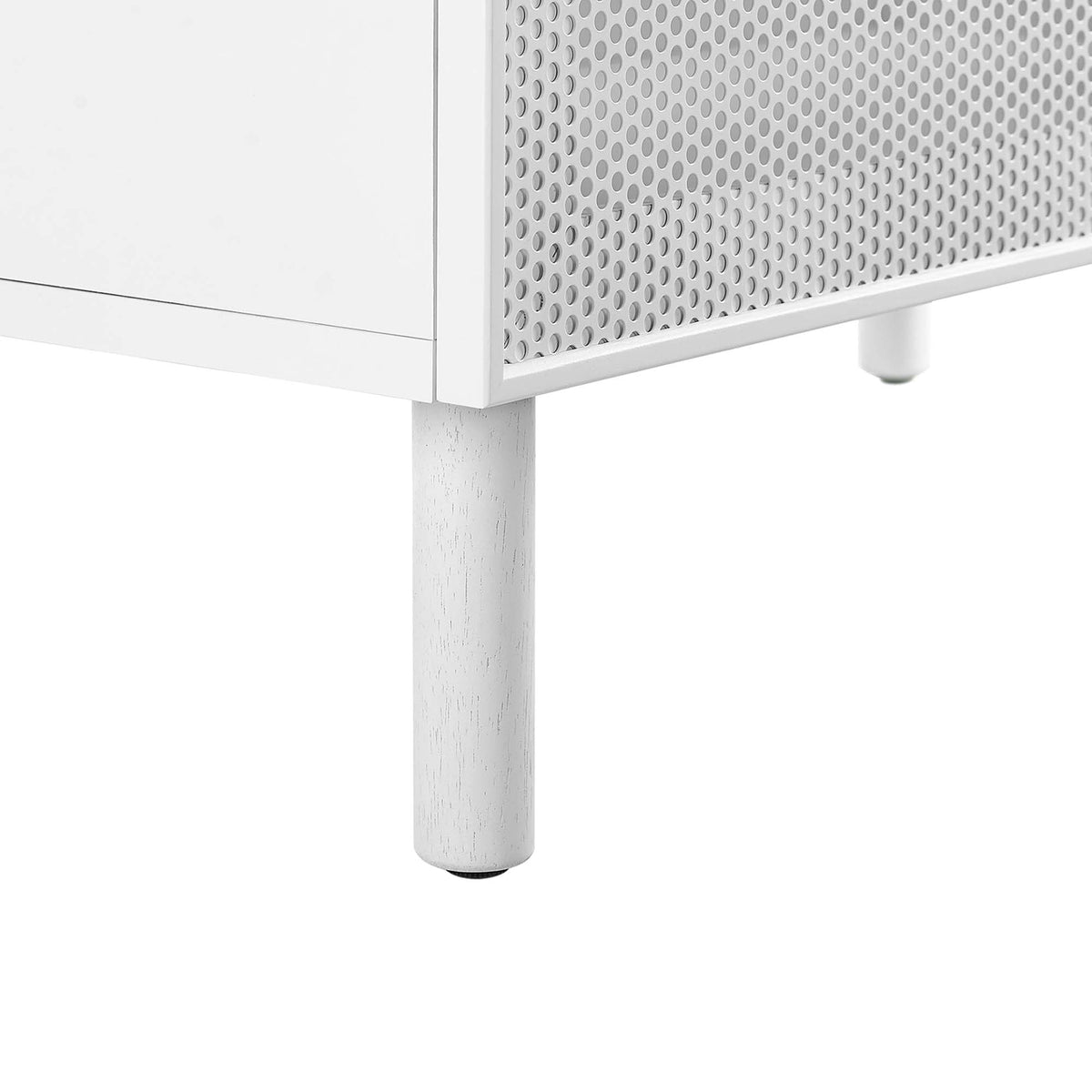 Calla 36-inch perforated metal bathroom vanity with white finish and leg supports on Tampa Home & Garden Store