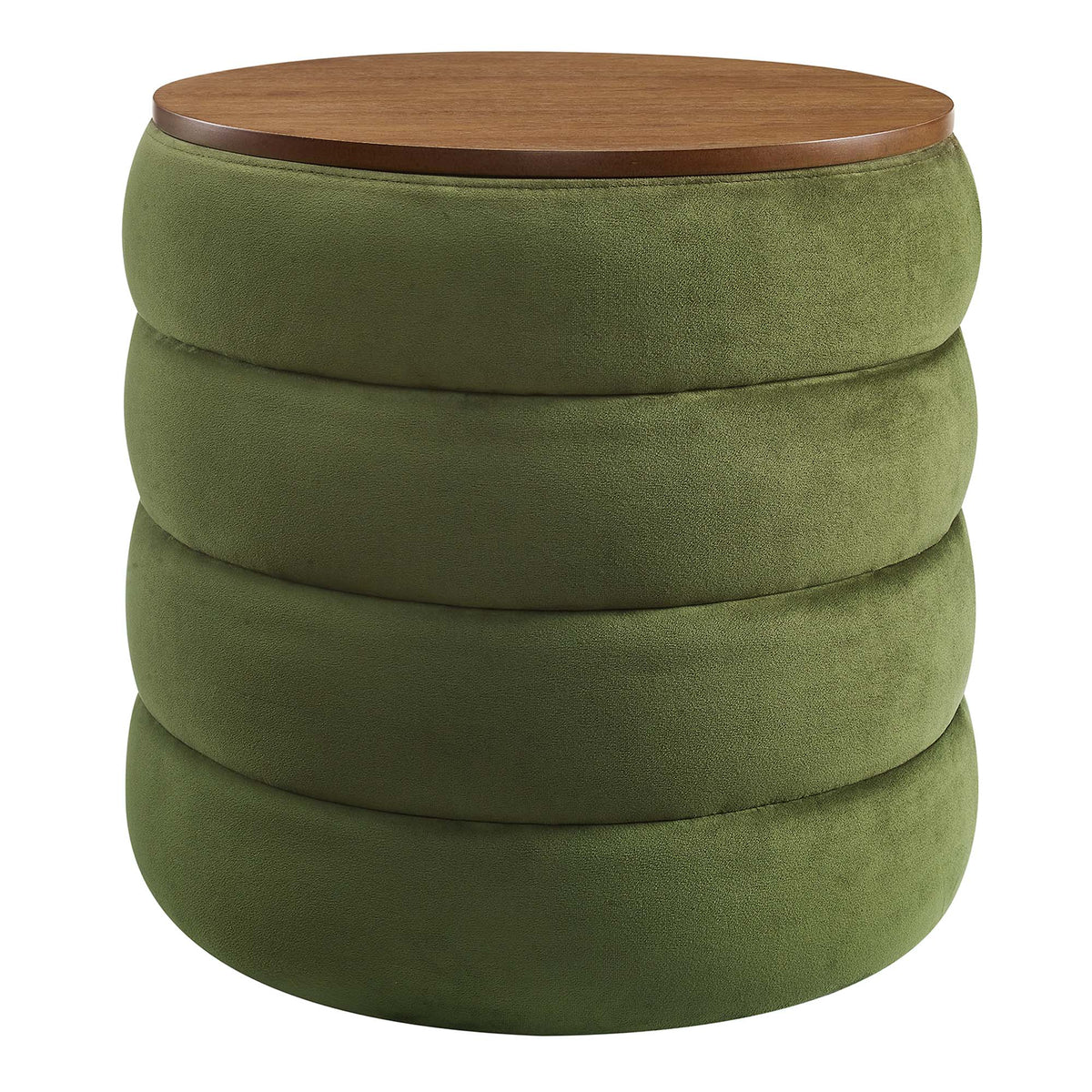 Mezzo Round Performance Velvet Storage Ottoman by Modway, olive green velvet with wooden top on Tampa Home & Garden Store