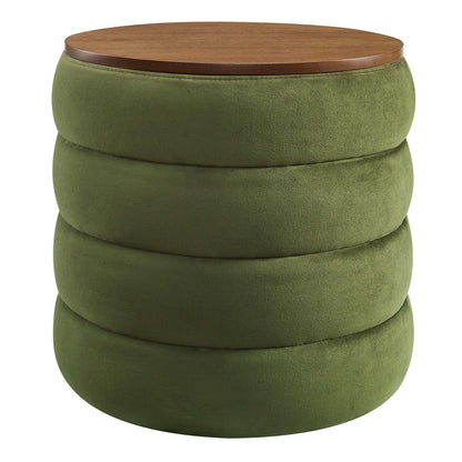 Mezzo Round Performance Velvet Storage Ottoman by Modway, olive green velvet with wooden top on Tampa Home & Garden Store