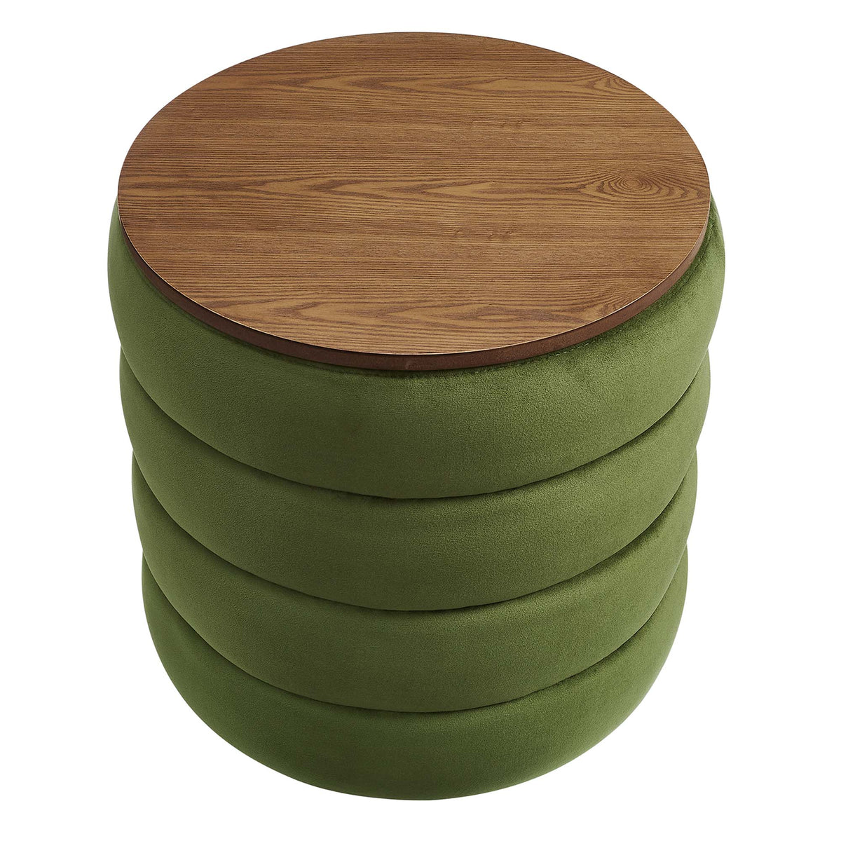 Mezzo Round Performance Velvet Storage Ottoman by Modway in green velvet with wood top on Tampa Home & Garden Store