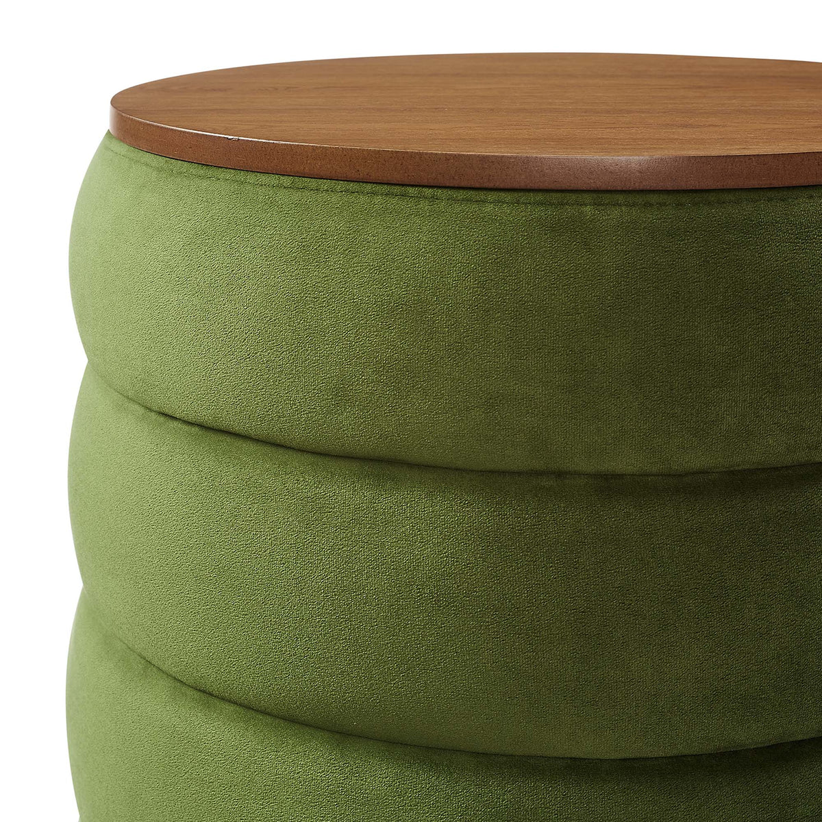 Mezzo Round Performance Velvet Storage Ottoman by Modway, green velvet with wood top on Tampa Home & Garden Store