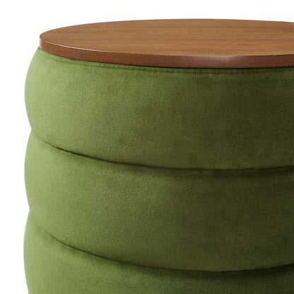 Mezzo Round Performance Velvet Storage Ottoman by Modway, green velvet with wood top on Tampa Home & Garden Store