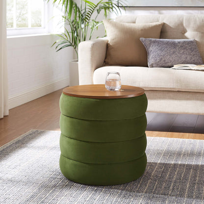 Mezzo Round Velvet Storage Ottoman by Modway in green velvet with wood top on Tampa Home & Garden Store