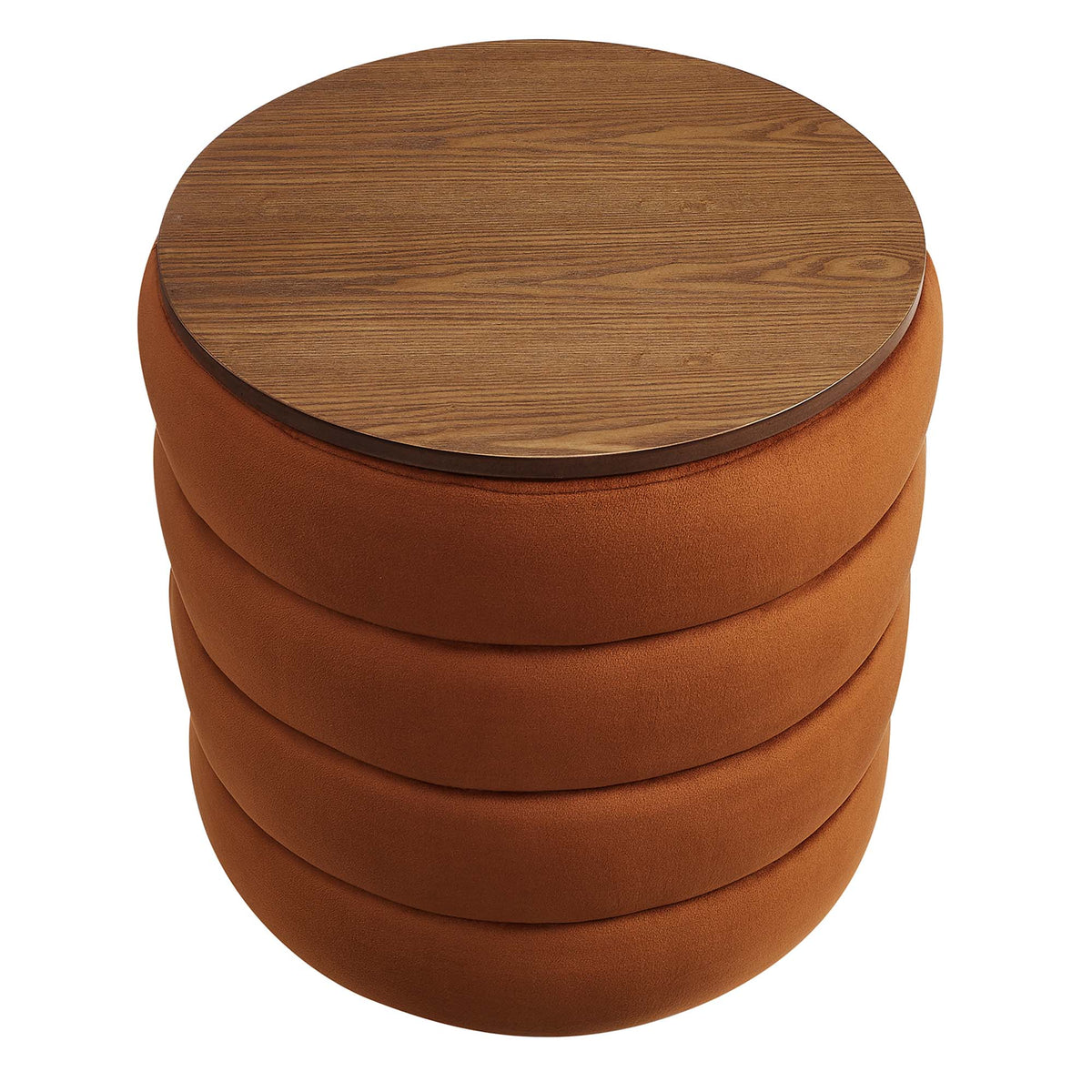 Mezzo Round Performance Velvet Storage Ottoman with wood top and cognac velvet base by Modway on Tampa Home & Garden Store