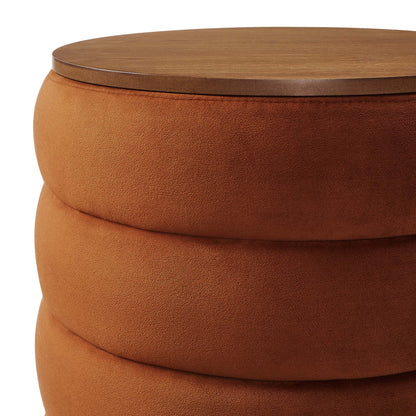 Mezzo Round Performance Velvet Storage Ottoman by Modway brown velvet with wood lid on Tampa Home & Garden Store