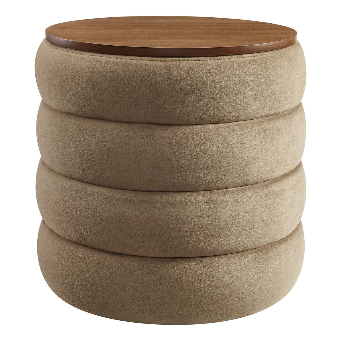 Mezzo Round Performance Velvet Storage Ottoman beige velvet with wood lid by HouseOfZazla on Tampa Home & Garden Store