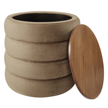 Mezzo Round Performance Velvet Storage Ottoman beige velvet with a round wooden lid by Modway on Tampa Home & Garden Store
