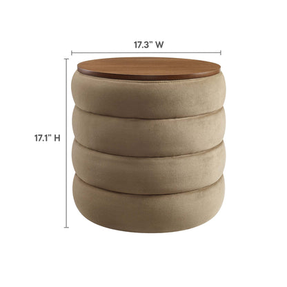 Mezzo Round Performance Velvet Storage Ottoman beige velvet with wood lid HouseOfZazla on Tampa Home & Garden Store
