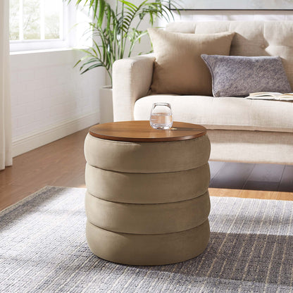 Mezzo Round Performance Velvet Storage Ottoman beige with wood lid by HouseOfZazla on Tampa Home & Garden Store