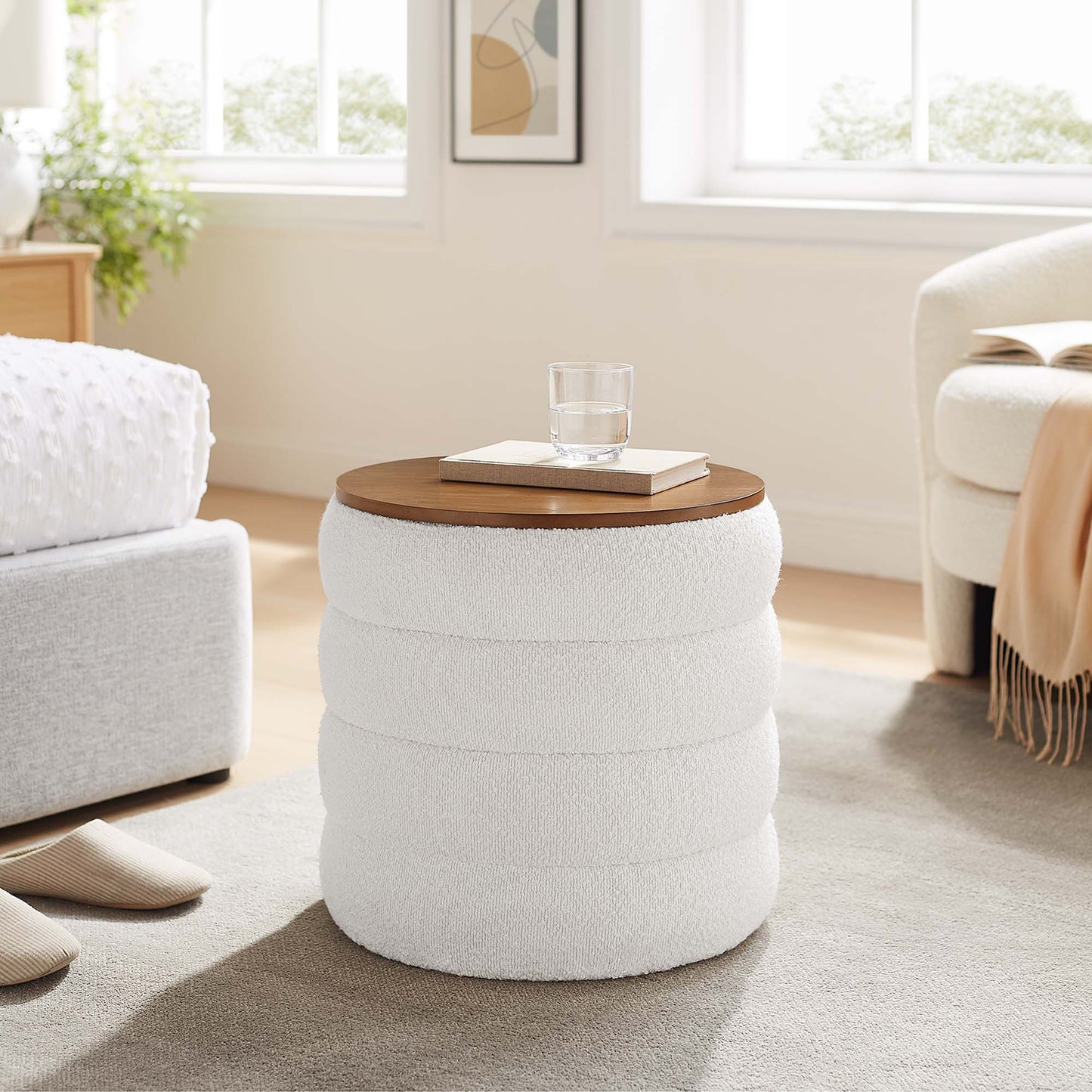 Mezzo Round Boucle Fabric Ottoman by Modway