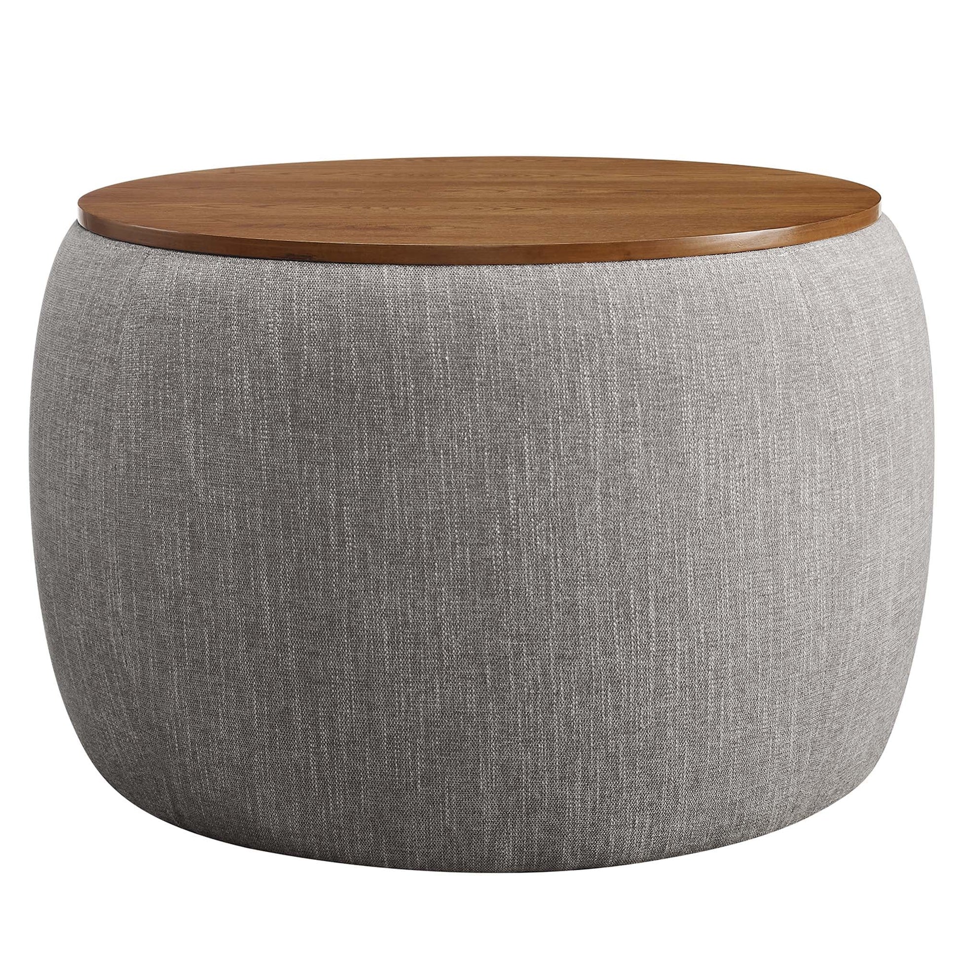 Perla Woven Heathered Upholstered Storage Ottoman with wood top grey fabric by HouseOfZazla on Tampa Home & Garden Store