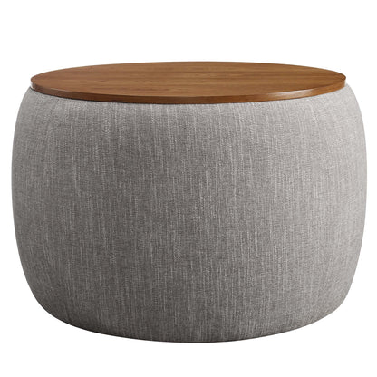 Perla Woven Heathered Upholstered Storage Ottoman with wood top grey fabric by HouseOfZazla on Tampa Home & Garden Store