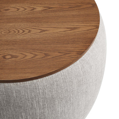 Perla storage ottoman in heathered fabric with round wood-top and gray base HouseOfZazla on Tampa Home & Garden Store