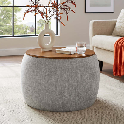 Modway Perla round storage ottoman in gray woven fabric with wood top for living room on Tampa Home & Garden Store