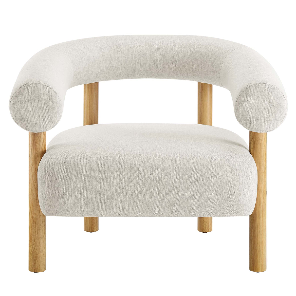 Sable Upholstered Armchair cream fabric with curved back and rounded arms natural wood legs on Tampa Home & Garden Store